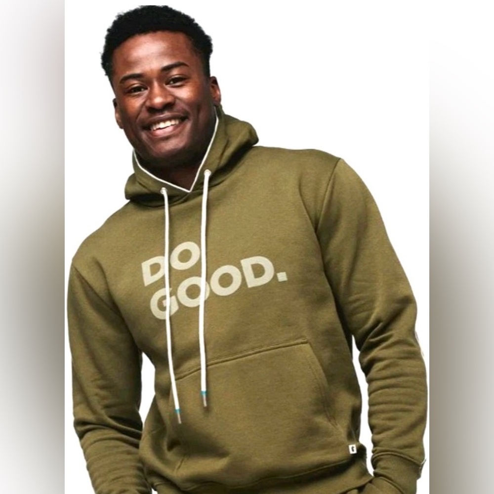 Cotopaxi olive army green "Do Good" hoodie sz M white piping gorpcore comfy